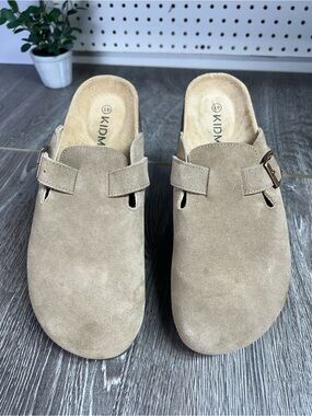 KIDMI Taupe Suede Slip-On Clogs with Buckle
